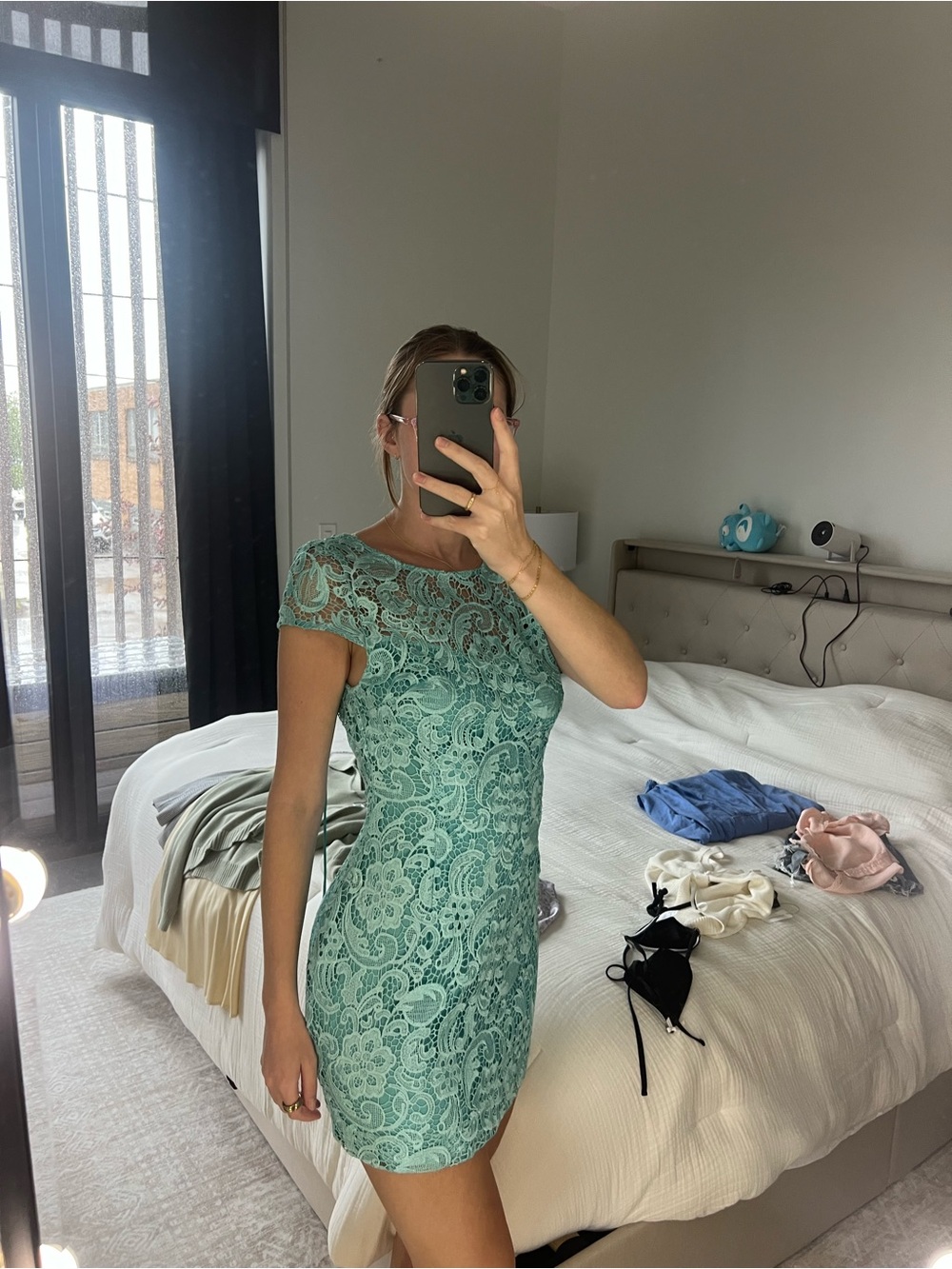 Lipsy Turquoise Lace Shift Midi Dress